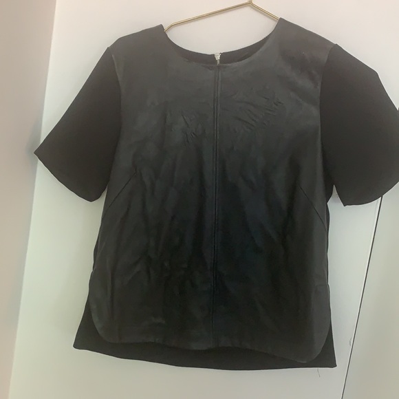 H&M Black Leather Short Sleeve Top With Solid Back - Picture 11 of 14